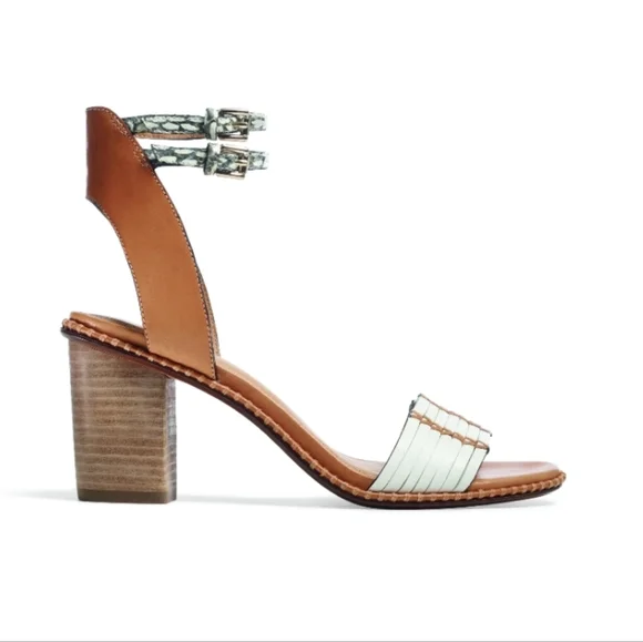 COACH Pexton White Tan Brown Block Heel Ankle Strap Sandals Women's Sz 8, Boho - Picture 2 of 12